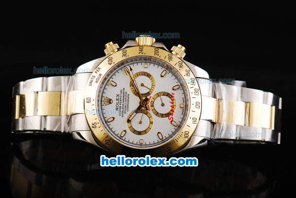 Rolex Daytona II Automatic Movement Two Tone with Stick Markers and White Dial - Click Image to Close